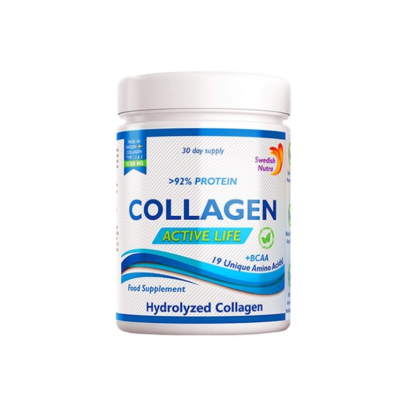 Colagen Hidrolizat Pulbere 10.000 Mg Active Life, Tip 1, 2 si 3, 300g, Swedish Nutra 10.000 imagine noua