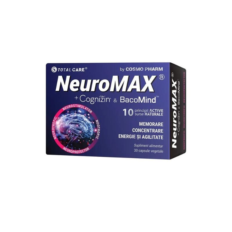 Neuromax + Cognizin® & BacoMind™️ Performanta Cerebrala, 30 capsule, Cosmopharm BacoMind™️ imagine noua