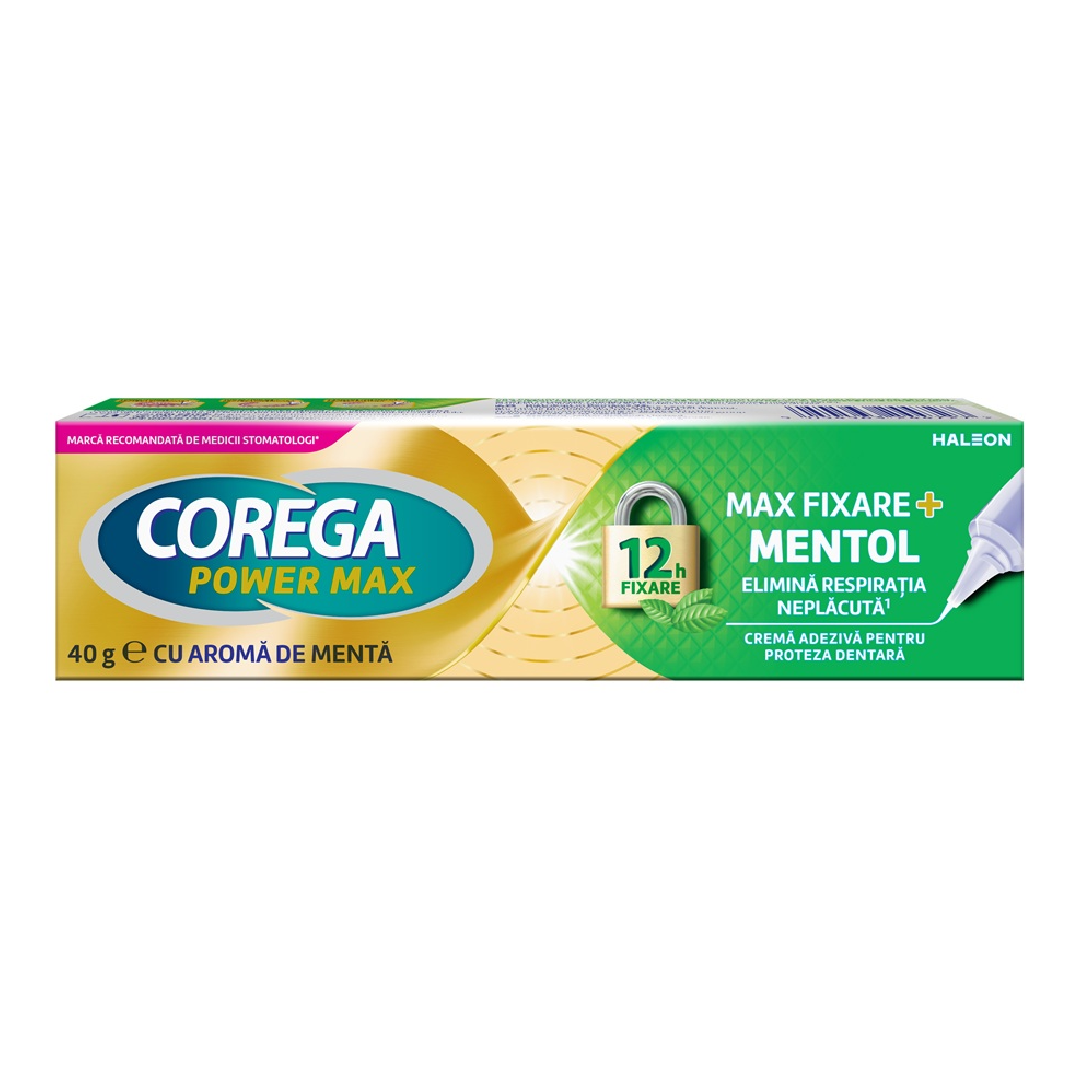 Crema adeziva pentru proteza dentara Max Fixare + Mentol Corega, 40 g, Haleon
