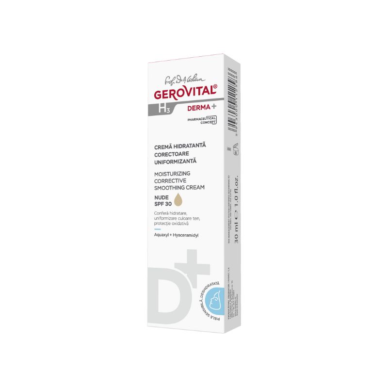 Crema hidratanta corectoare uniformizanta H3 Derma+, Nude, 30 ml, Gerovital image1