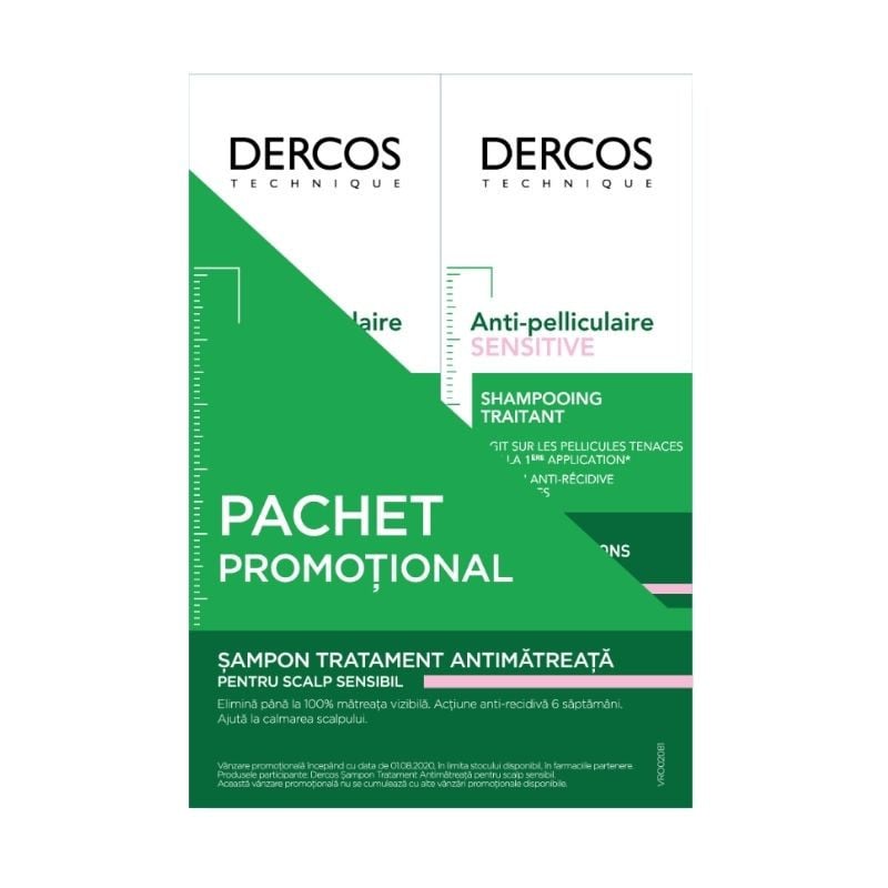 Dercos Bi-pack Sampon antimatreata scalp sensibil, 200 ml 1+1-50%, Vichy