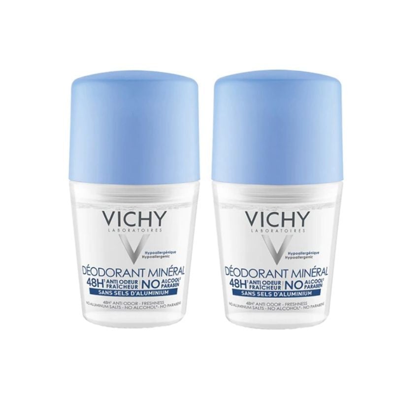 Bi-pack Roll on deo mineral, 48 h, fara saruri de aluminiu, 1+1- 50 %, VICHY