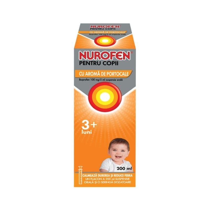 Nurofen copii aroma portocale 100mg/5ml,  200 ml suspensie orala