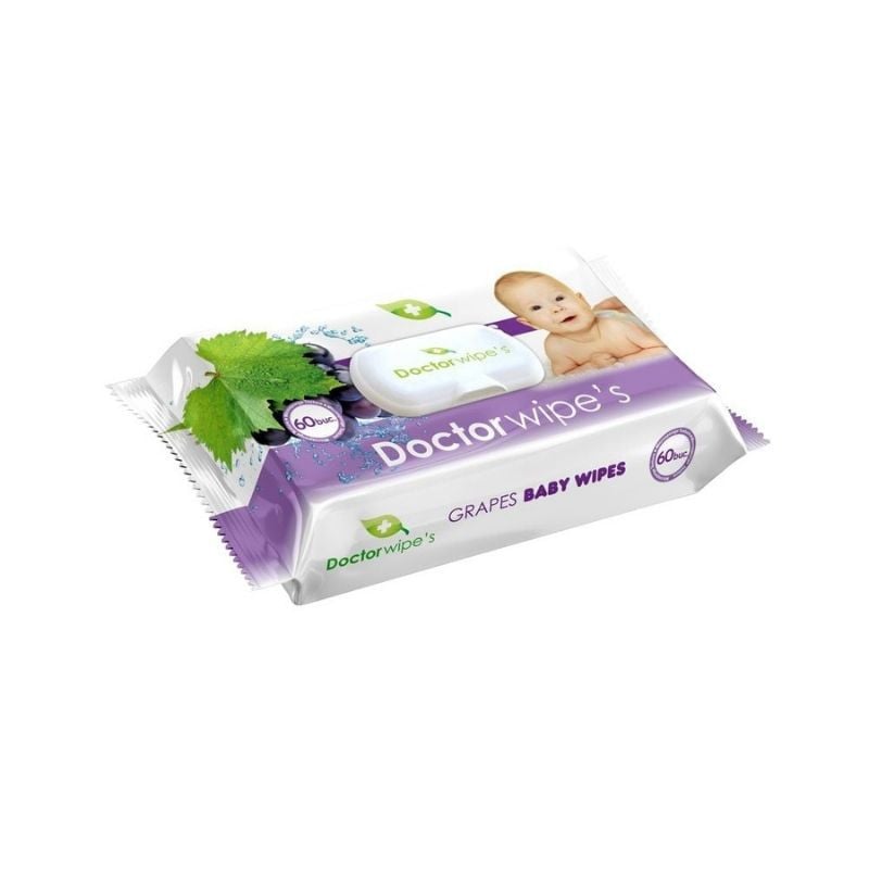 Servetele umede pentru copii, cu extract de struguri, cu capac, 60 bucati, Dr Wipes