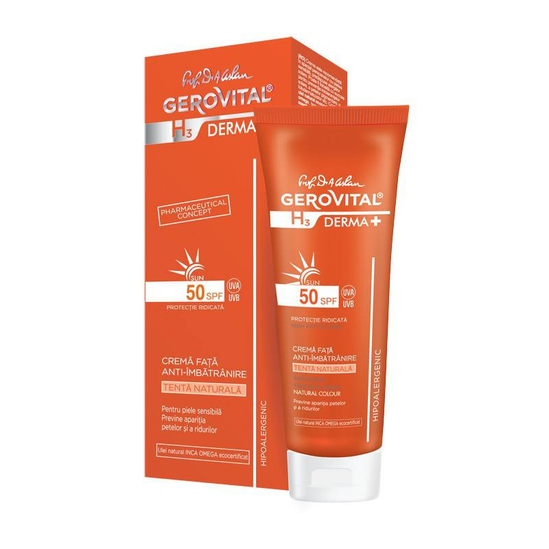 Gerovital H3 Derma+ Sun, crema antiimbatranire SPF 50, tenta naturala, 50ml