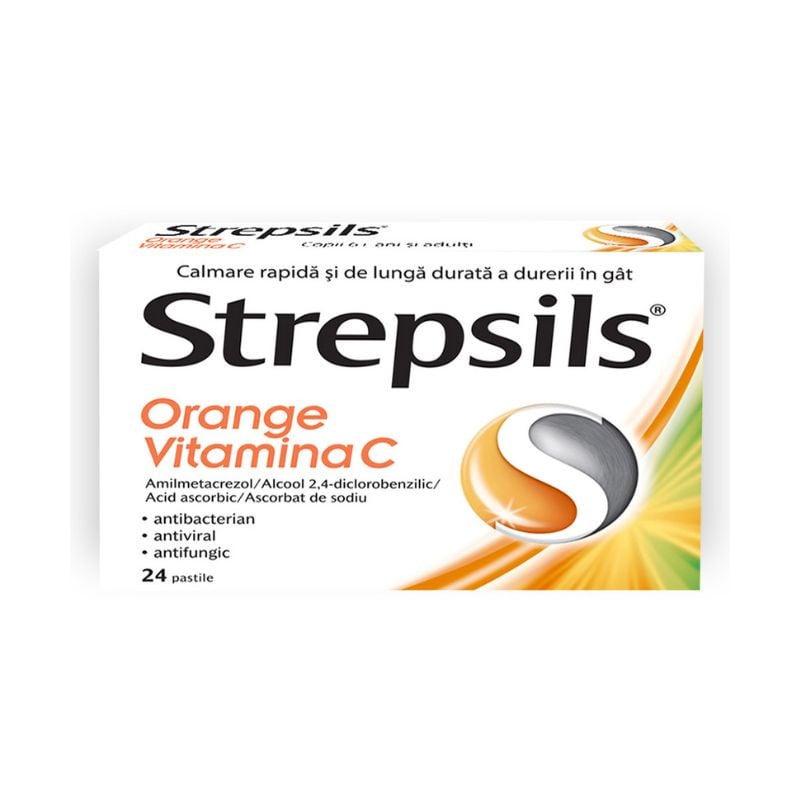 Reckitt Strepsils Orange Vitamina C, 24 pastile