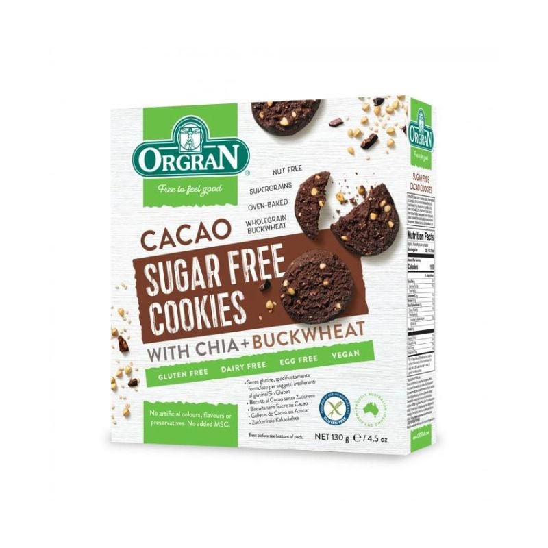ORGRAN Biscuiti fara zahar cu Cacao, Chia si Hrisca, 130g