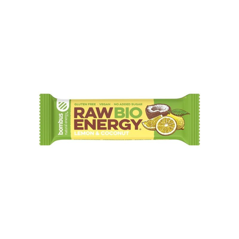 Baton energizant Raw Energy, cu lamaie si nuca de cocos, 50g, Bombus
