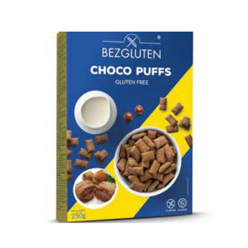 Bezgluten Choco Puffs Pernute de cacao fara gluten umplute  cu crema de alune, 250g