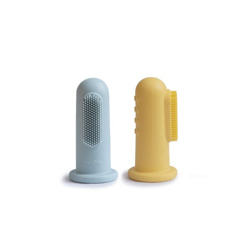Periuta de dinti degetar din silicon, MUSHIE, Powder/Daffodil, 2 bucati
