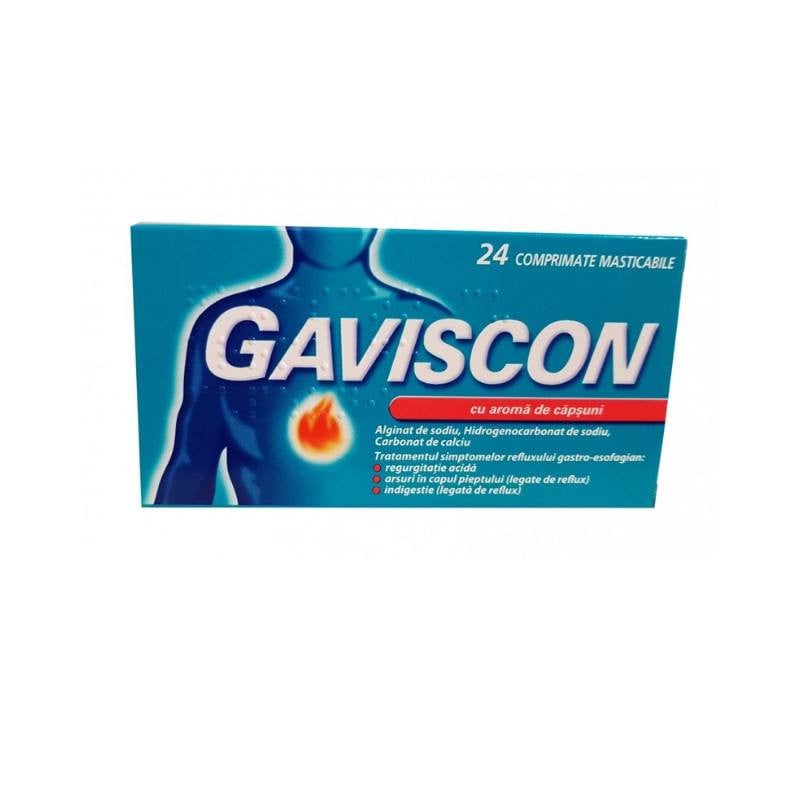 Gaviscon cu aroma de capsuni x 24 comprimate masticabile