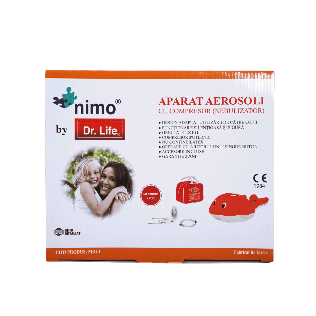 Aparat aerosoli nebulizator cu compresor, delfin Nimo, Dr.Life