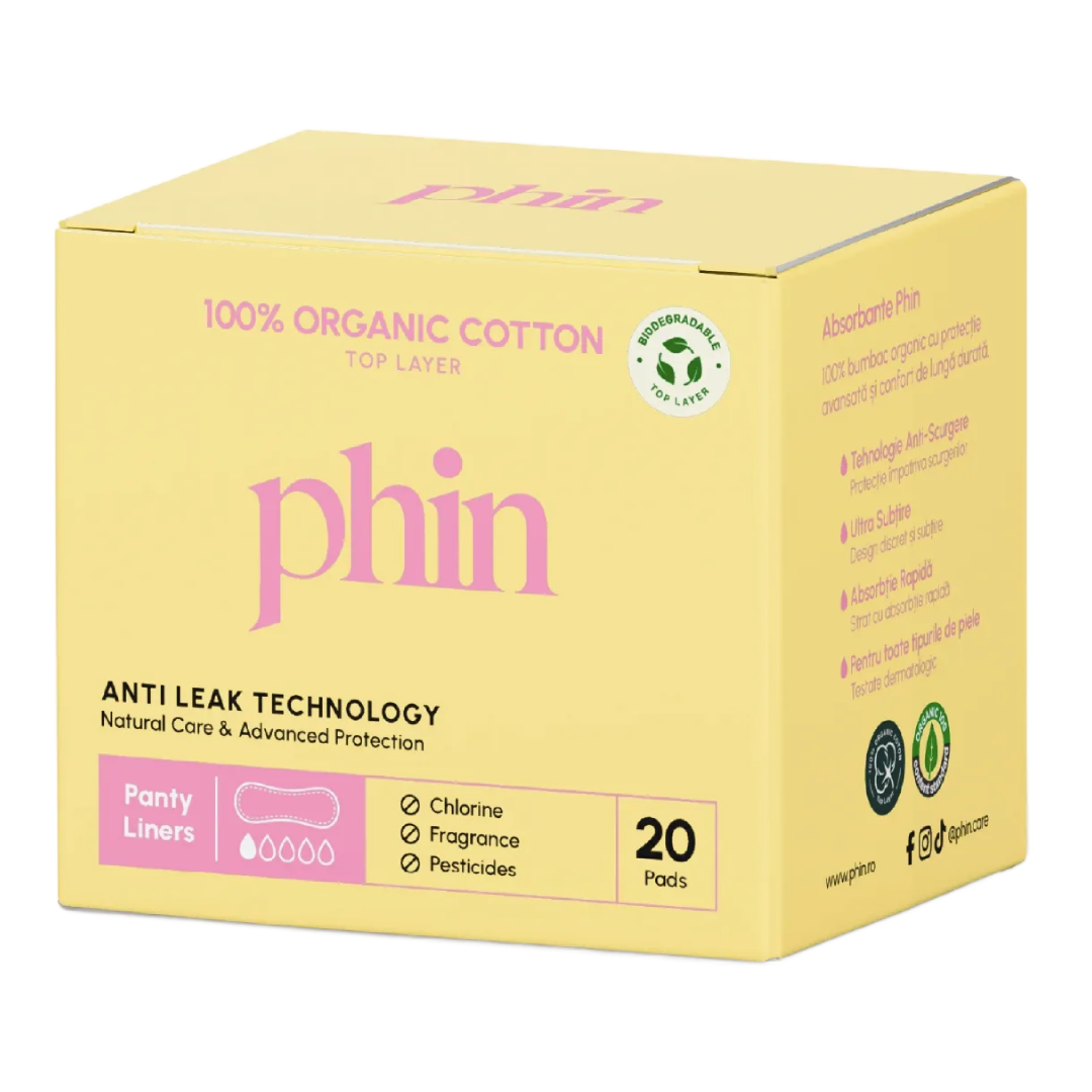 Absorbante zilnice din Bumbac Organic,  20 bucati, Phin