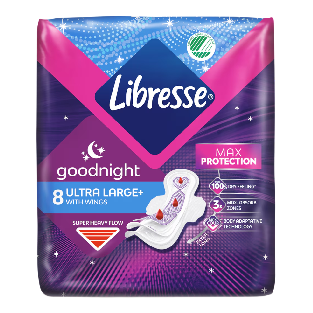 Absorbante cu aripioare Goodnight Ultra Large+, 8 bucati, Libresse