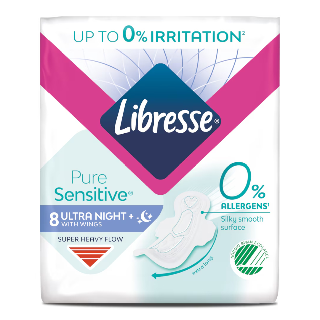 Absorbante cu aripioare PureSensitive Ultra Night, 8 bucati, Libresse