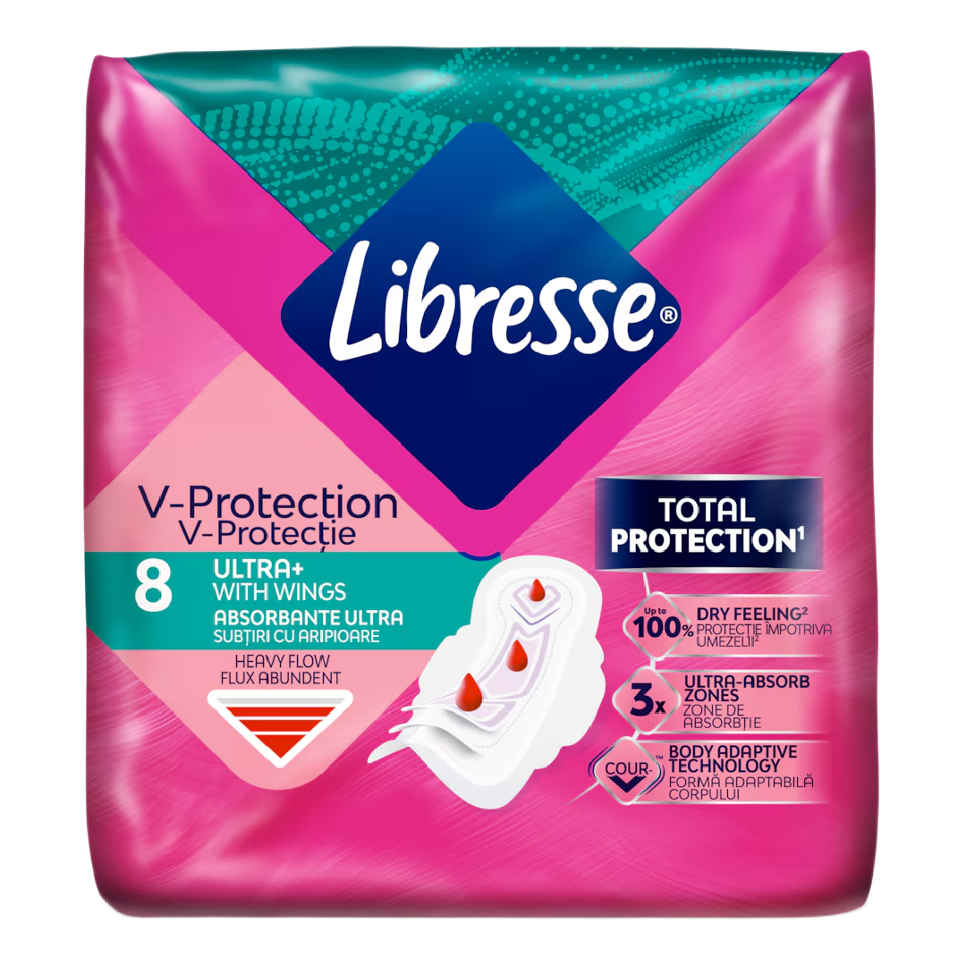 Absorbante cu aripioare Ultra+ Long, 8 bucati, Libresse