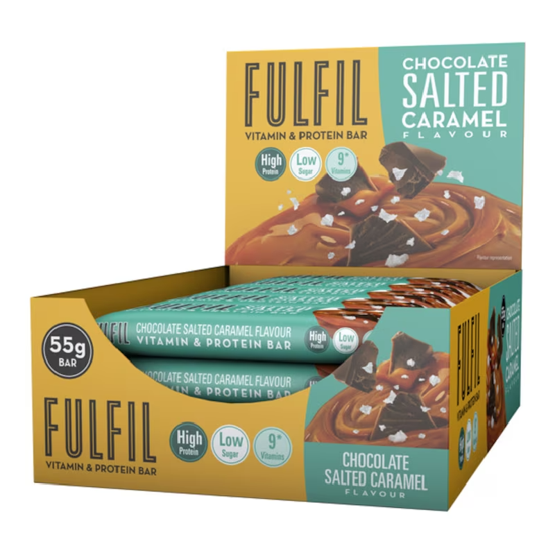 Batoane proteice ciocolata si caramel sarat, 15 bucati*55g, Fulfil Nutrition