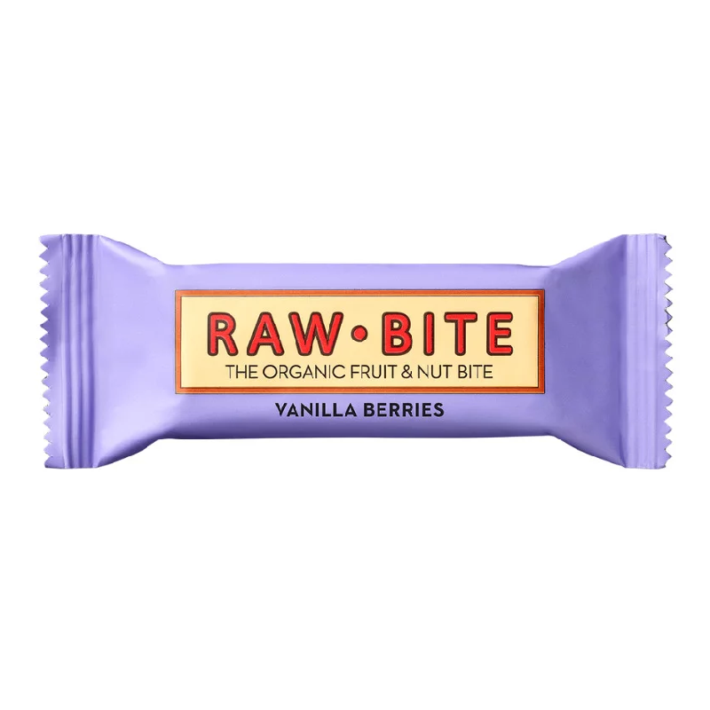 Baton fara gluten, vanilla berries bio, 50 g, Raw Bite