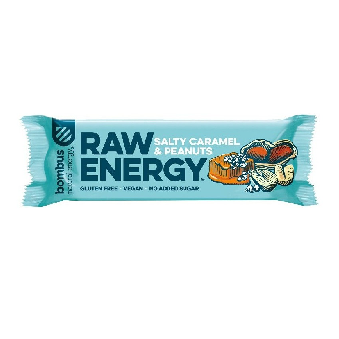 Baton energizant cu caramel sarat Raw Energy, 50 g, Bombus