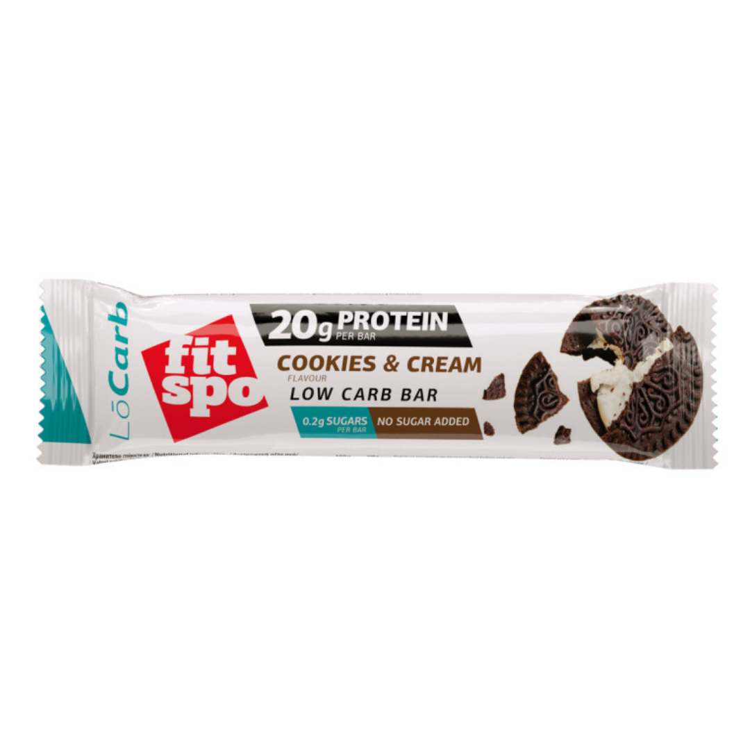 Baton proteic LoCarb Cookies&Cream 60g, FitSpo