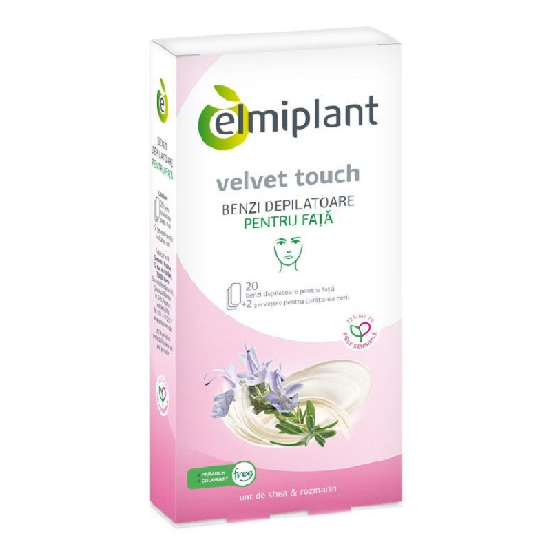 Benzi depilatoare pentru fata Velvet Touch, 20 benzi, Elmiplant