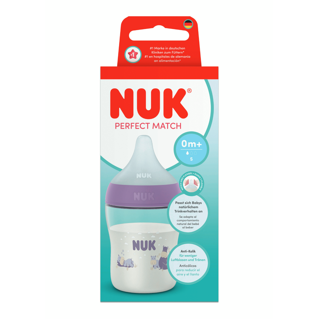Biberon cu tetina din silicon Perfect Match, roz, flux S, 0 luni+, 150 ml, Nuk