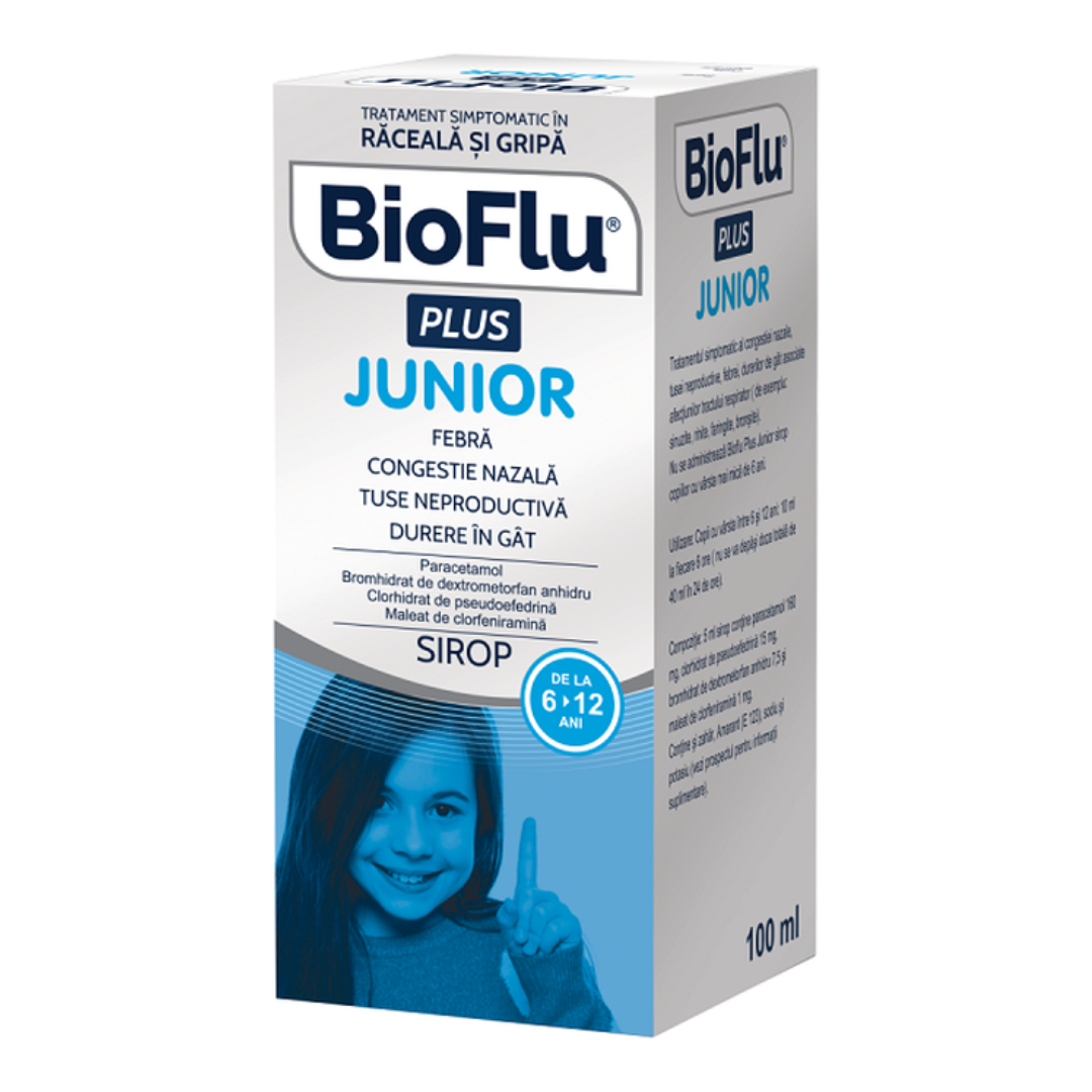 Bioflu Plus Junior sirop 100ml, pentru copii, in caz de tuse, febra