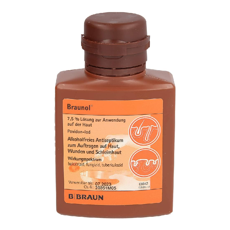 Braunol soluție cutanată/soluție bucofaringiana 7,7 mg, 100 ml, B.Braun