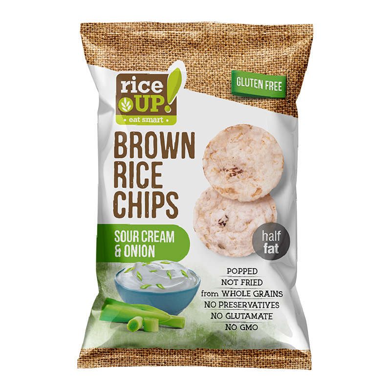 Chips din orez cu ceapa si smantana, 60 g, RiceUP