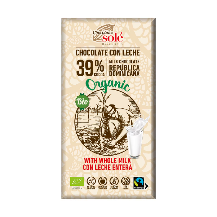 Ciocolata cu lapte Bio, 100g, Chocolates Sole