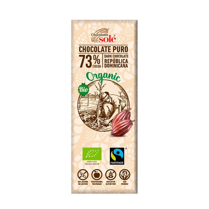 Ciocolata neagra Bio 73% cacao, 25g, Chocolates Sole