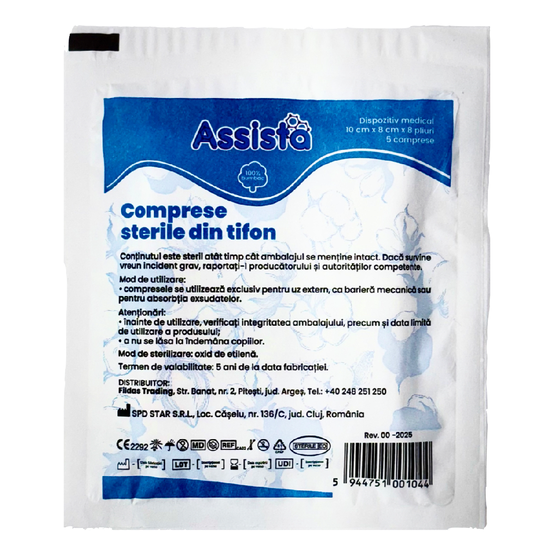 Comprese sterile pliate 10cm*8cm, 5 bucati, Assista