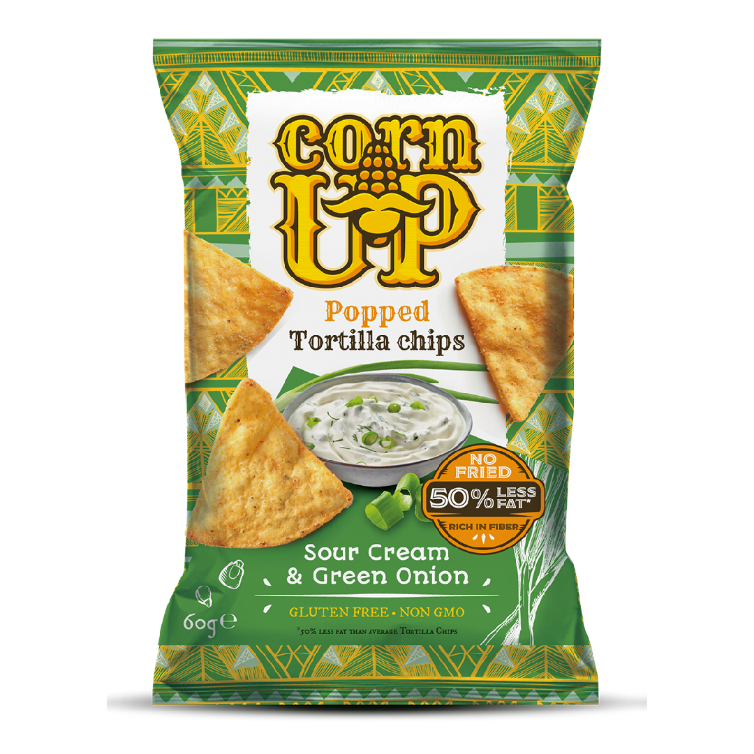 Tortillas Chips Nacho cu ceapa verde si smantana, 60g, Corn Up
