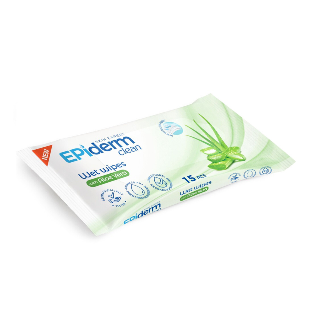 Servetele umede cu extract organic de Aloe Vera, 15 bucati, Epiderm