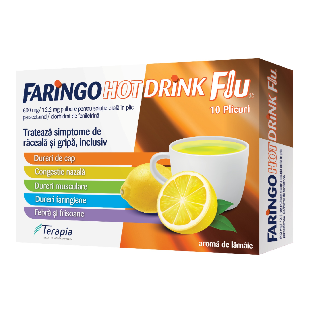 Faringo Hot Drink Flu, 600 mg/12.2 mg, 10 plicuri, Terapia