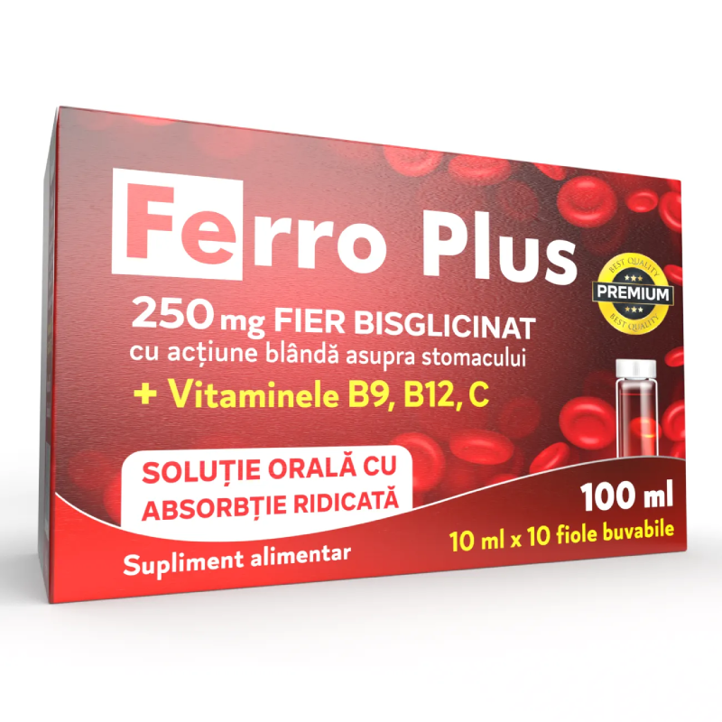 Ferro Plus 250mg Fier Biscglicinat, 10 fiole buvabile, Justin Pharma