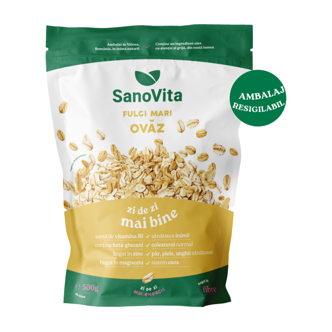 Fulgi de ovaz, punga cu zipper, 500g, Sanovita
