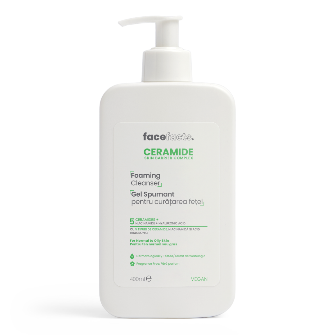 Gel spumant pentru curatarea fetei Ceramide, 400ml, Face Facts