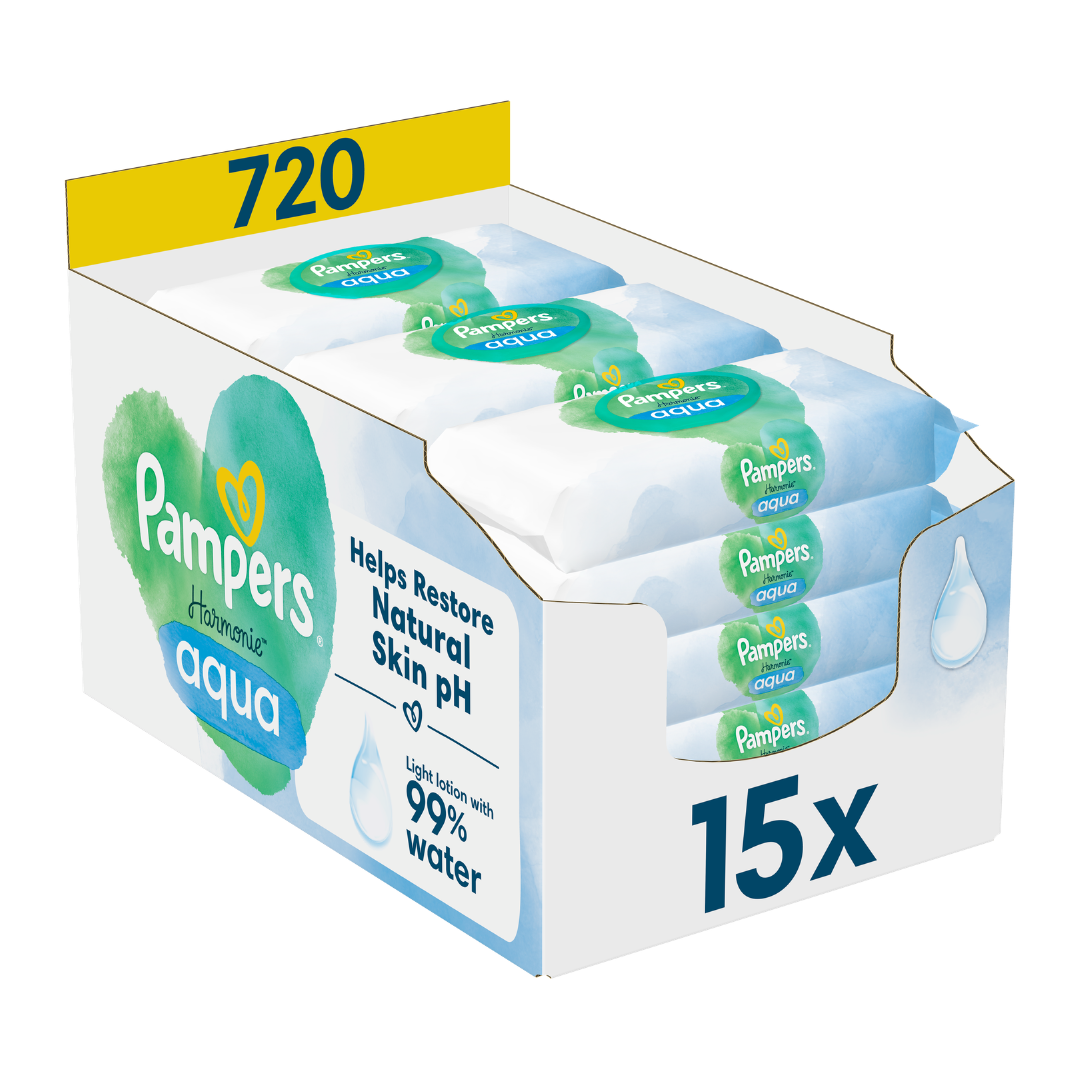 Servetele umede Harmonie Aqua, 15 pachete*48 bucati, Pampers