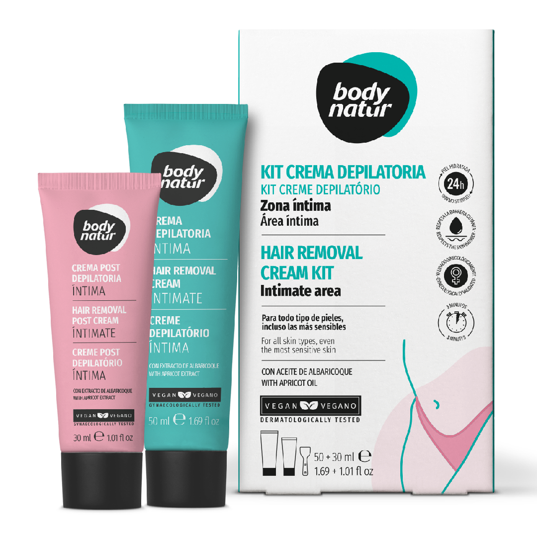 Kit depilare pentru zona intima feminina, cu extract de caise, 50ml+30ml, Body Natur