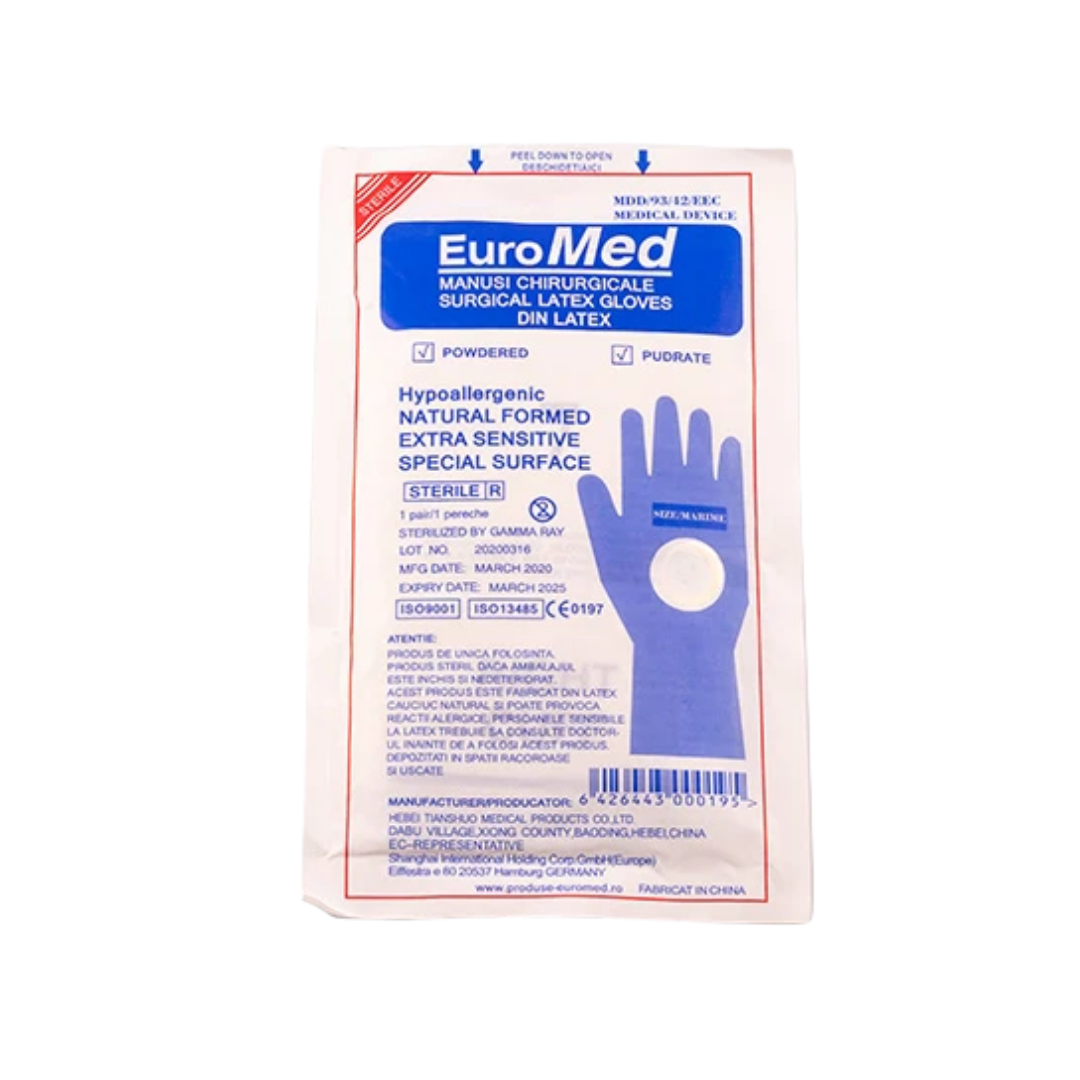 Manusi chirurgicale pudrate din latex, sterile, 1 pereche
