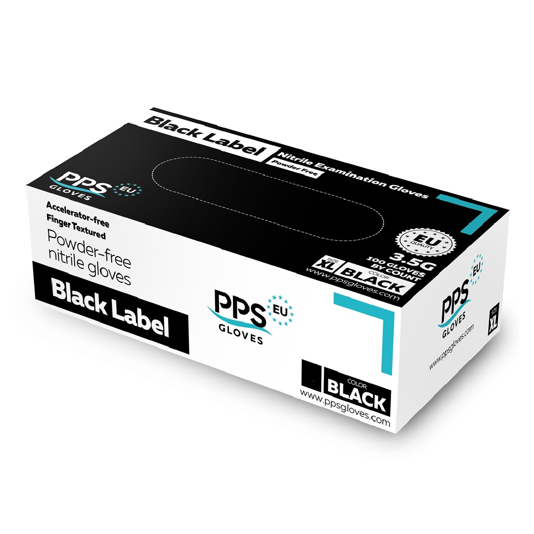 Manusi negre nepudrate din nitril Black Label PPS, 100 bucati, PPS Gloves