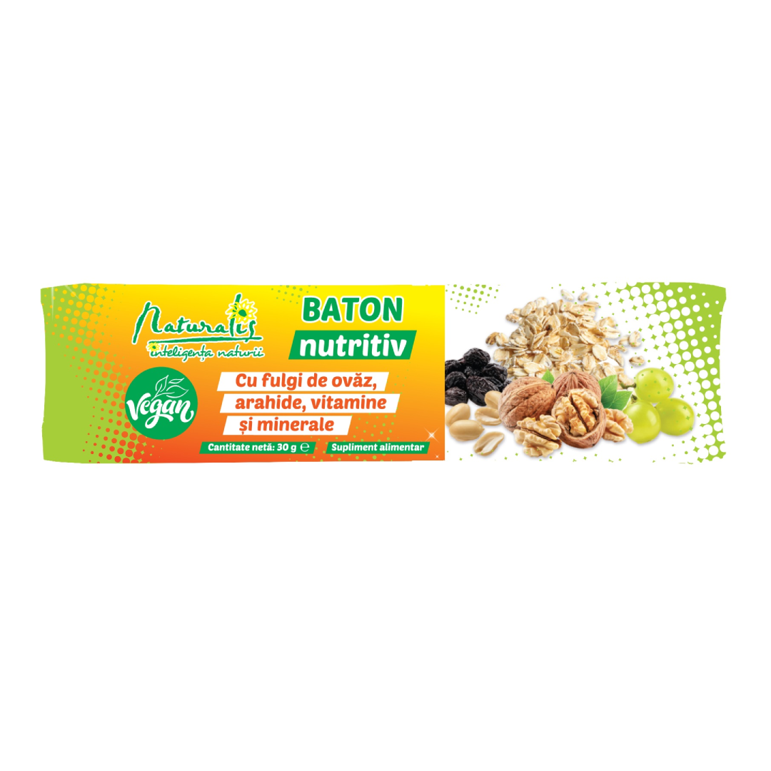 Baton nutritiv cu fulgi de ovaz, arahide, vitamine si minerale, 30 g, Naturalis