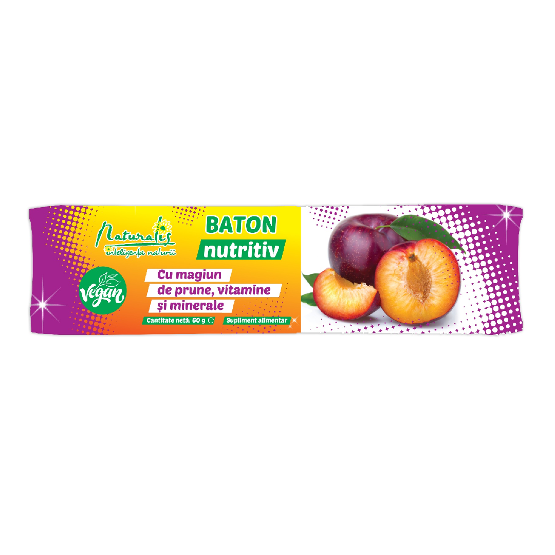 Baton nutritiv cu magiun de prune, vitamine si minerale, 60 g, Naturalis