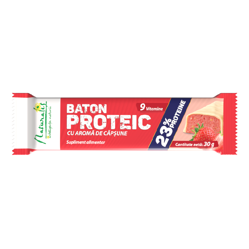Baton proteic cu aroma de capsune, 30 g, Naturalis