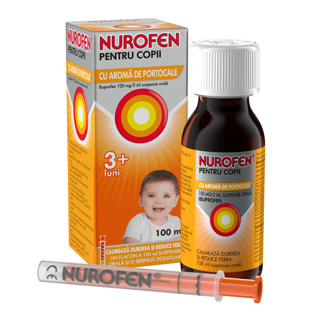 Nurofen sirop cu aroma de portocale pentru copii 3 luni+, 100 mg/5 ml, 100 ml, Reckitt
