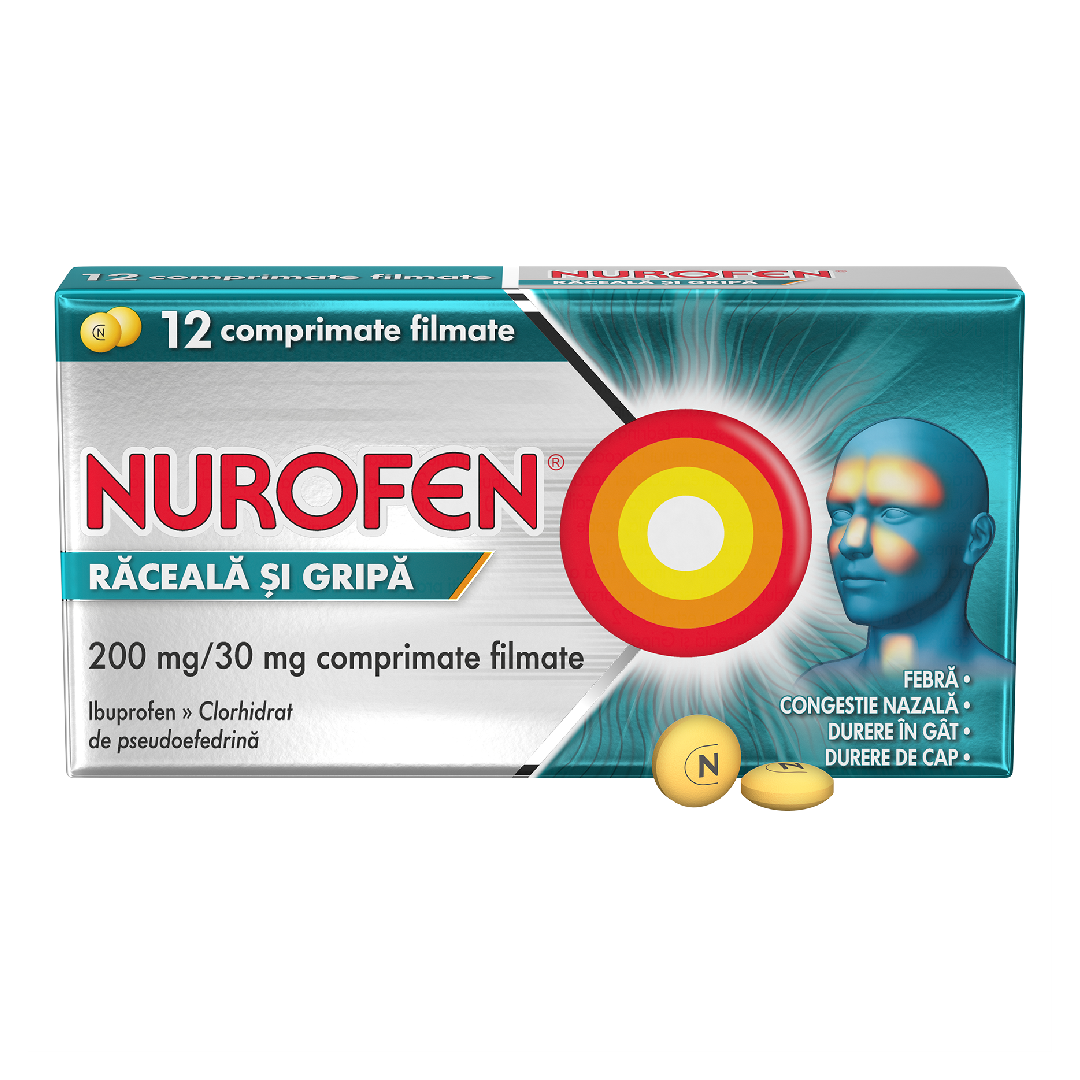 Nurofen raceala si gripa 200 mg/30 mg, 12 comprimate filmate, Reckitt