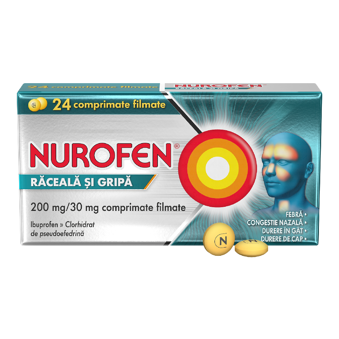 Nurofen raceala si gripa 200 mg/30 mg, 24 comprimate filmate, Reckitt