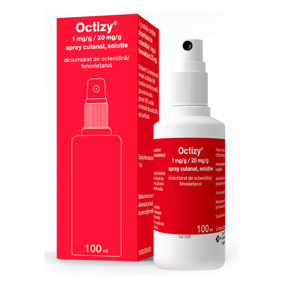 Octizy, 1 mg/g/20 mg/g spray cutanat, soluție, 50 ml, Egis Pharmaceuticals