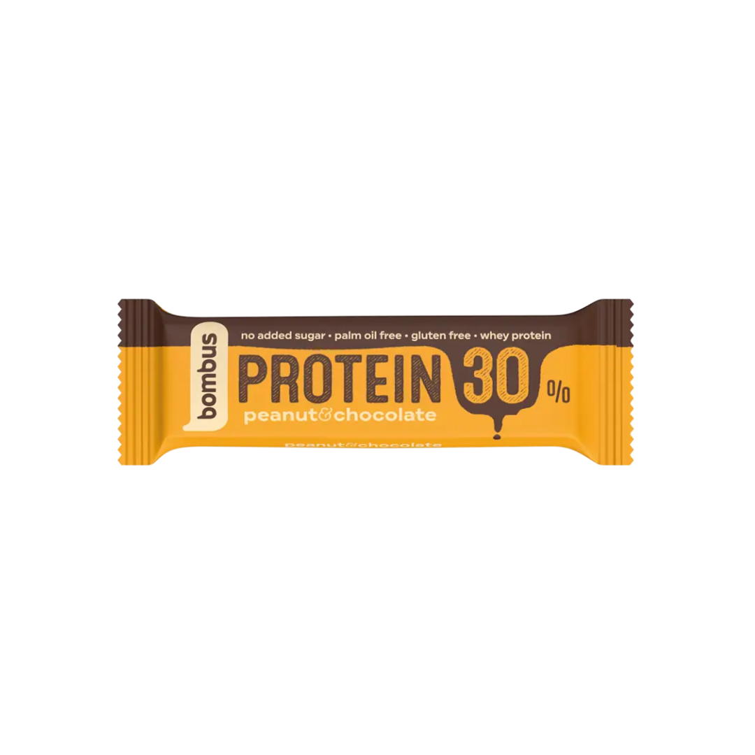 Baton proteic cu arahide si ciocolata, 50 g, Bombus